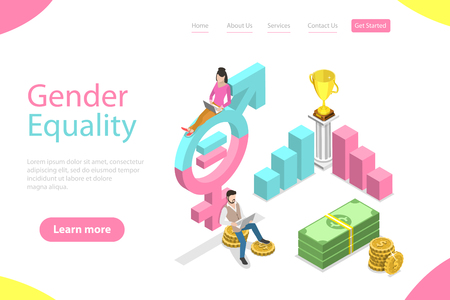 Isometric flat vector landing page template of gender equality.のイラスト素材