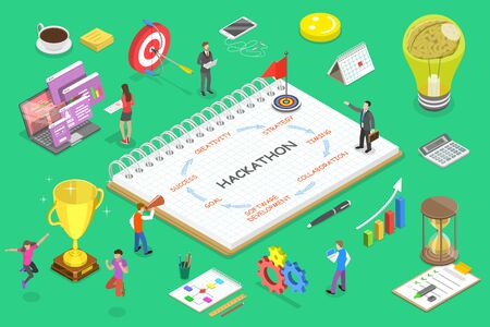 Isometric flat vector concept of parts of hackathon.のイラスト素材
