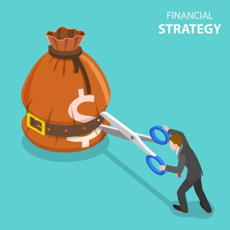 Isometric flat vector concept of growth strategy and financial goal, investment management, revenue increase.のイラスト素材