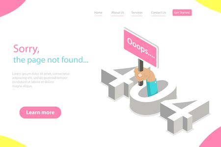 Isometric flat vector landing page tempate of 404 error, page not found.のイラスト素材