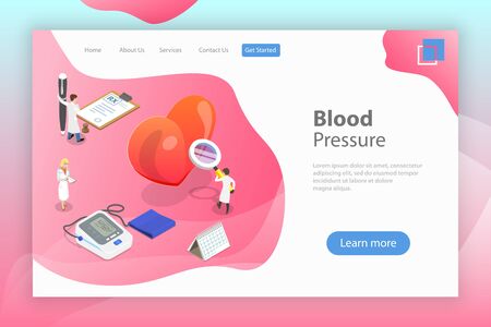 Isometric flat vector landing page template of blood pressure test.のイラスト素材