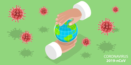 3D Vector Isometric Concept of Coronavirus Outbreak.のイラスト素材