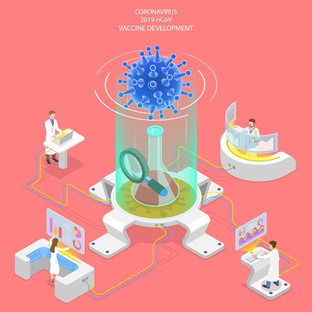 3D Isometric Vector Concept of Coronavirus Vaccine Research.のイラスト素材
