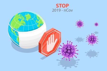 3D Vector Isometric Concept of Coronavirus Outbreak.のイラスト素材