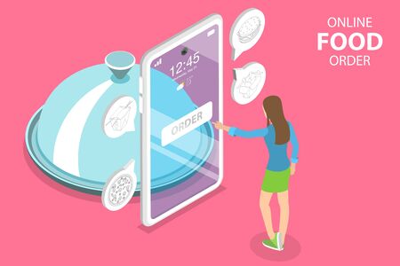 3D Isometric Flat Vector Concept of Restaurant and Cafe Online Food Order App.のイラスト素材