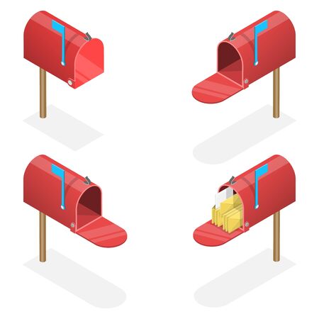 3D Isometric Flat Vector Set of Mailboxes.のイラスト素材