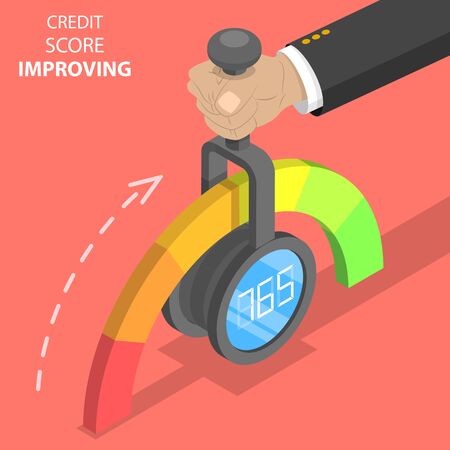 3D Isometric Flat Vector Concept of Credit Score Imporving, Credit History Index, Personal Credit Ranking.のイラスト素材