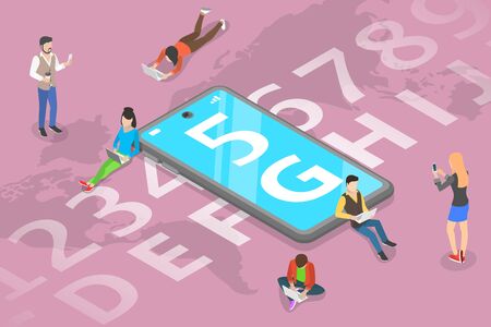 3D Isometric Flat Vector Concept of 5G , Global Wireless Network.のイラスト素材
