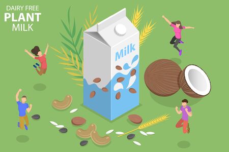 3D Isometric Flat Vector Concept of Dairy Free Plant Milk.のイラスト素材