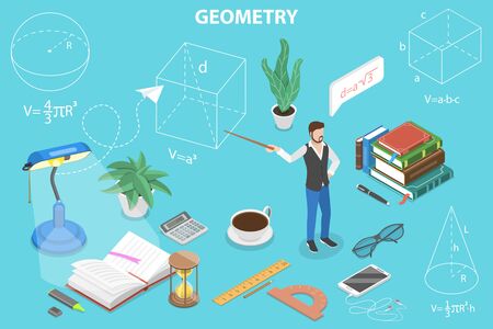 3D Isometric Flat Vector Concept of Geometry Learning Course.のイラスト素材