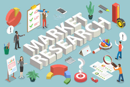 3D Isometric Vector Conceptual Illustration of Market Researchのイラスト素材