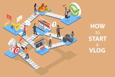 3D Isometric Vector Conceptual Illustration of Create Own Internet Video Channel.のイラスト素材