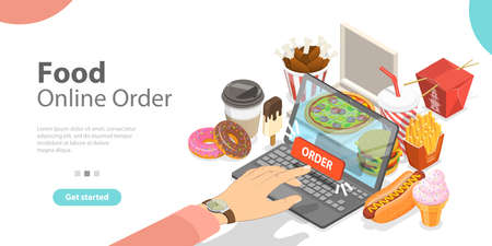 3D Isometric Flat Vector Conceptual Illustration Online Food Order App.のイラスト素材