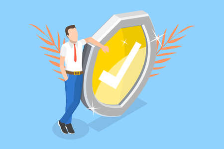 3D Isometric Flat Vector Illustration of Man with a Shield.のイラスト素材