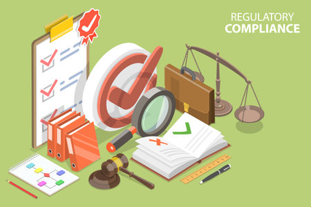 3D Isometric Flat Vector Conceptual Illustration of Regulatory Compliance.