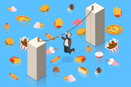 Unhealthy Nutrition Eating Risks, Fast Food Harmful Effects, Junk Food Danger.のイラスト素材
