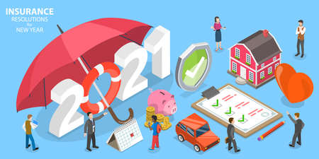 Insurance Resolutions for New 2021 Year, Family Health Insurance Plans.のイラスト素材