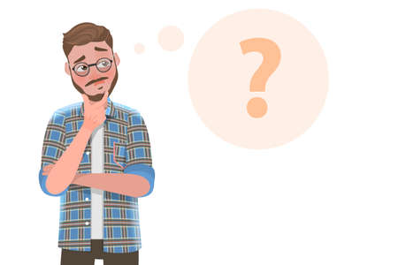 3D Flat Vector Conceptual Illustration of Handsome Bearded Man is Thinking.のイラスト素材
