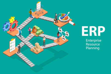 3D Isometric Flat Vector Conceptual Illustration of ERP - Enterprise Resource Planning.のイラスト素材