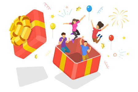 3D Isometric Flat Vector Conceptual Illustration of Surprise for Friend on Birthday.のイラスト素材