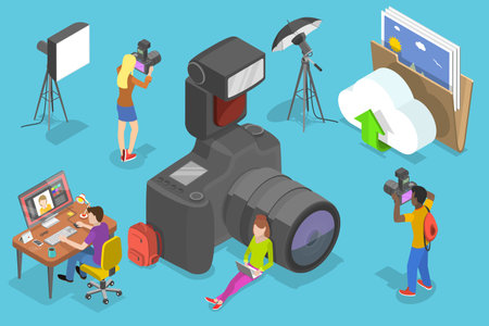 3D Isometric Vector Conceptual Illustration of Digital Photography Courses.のイラスト素材