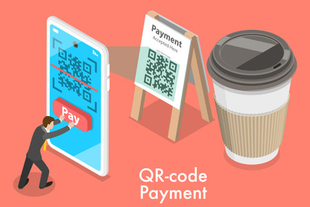 3D Isometric Flat Vector Conceptual Illustration of QR-code Digital Mobile Payment.