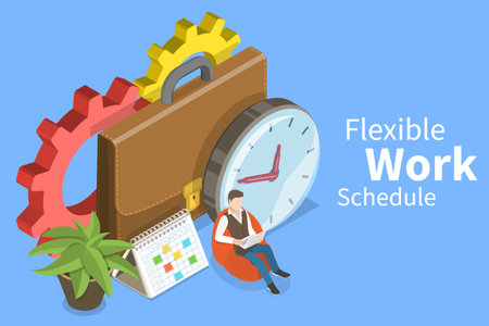 3D Isometric Flat Vector Conceptual Illustration of Flexible Work Schedule.のイラスト素材