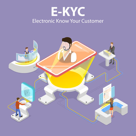 3D Isometric Flat Vector Concept of eKYC - Electronic Know Your Customer.のイラスト素材