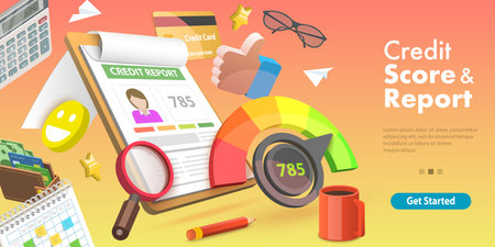 3D Vector Conceptual Illustration of Credit Score and Reportのイラスト素材