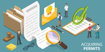 3D Isometric Vector Conceptual Illustration of Acquiring Permits.のイラスト素材