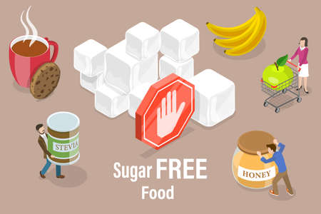 3D Isometric Flat Vector Conceptual Illustration of Sugar Free Food.のイラスト素材