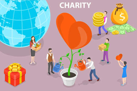 3D Isometric Flat Vector Conceptual Illustration of Charity Help Campaign.のイラスト素材