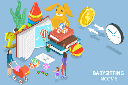 3D Isometric Flat Vector Conceptual Illustration of Babysitting Income.のイラスト素材