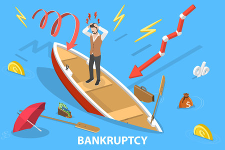 3D Isometric Flat Vector Conceptual Illustration of Business Bankruptcy.のイラスト素材