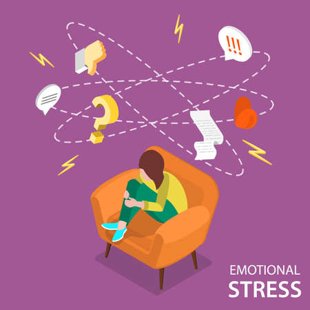 3D Isometric Flat Vector Conceptual Illustration of Emotional Stress.のイラスト素材