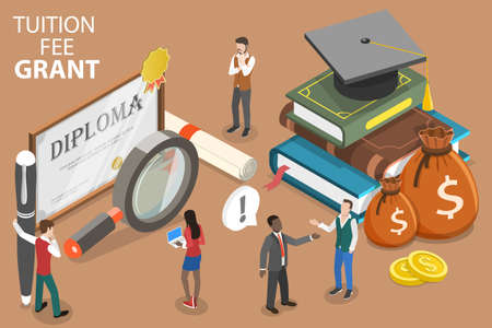 3D Isometric Flat Vector Conceptual Illustration of Tuition Fee Grant.のイラスト素材
