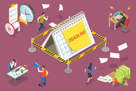 3D Isometric Flat Vector Conceptual Illustration of Working Overtime at Deadline.のイラスト素材