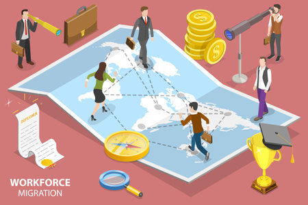 3D Isometric Flat Vector Conceptual Illustration of Workforce Migration.のイラスト素材