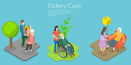 3D Isometric Flat Vector Conceptual Illustration of Elderly Careのイラスト素材