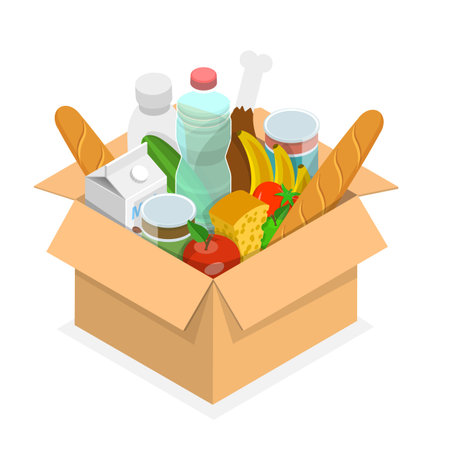 3D Isometric Flat Vector Conceptual Illustration of Food Pantry Icon, Charity to Fight Hungerのイラスト素材