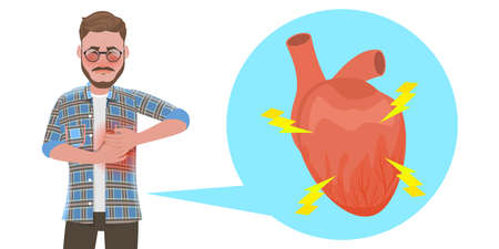 3D Flat Vector Conceptual Illustration of Heart Attack Symptoms, Sick Man with Chest Painのイラスト素材