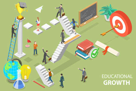 3D Isometric Flat Vector Conceptual Illustration of Educational Growth, Career Progress and Skill Trainingのイラスト素材