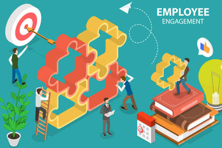 3D Isometric Flat Vector Conceptual Illustration of Employee Engagement, Staff Professionalism and Inspirationのイラスト素材
