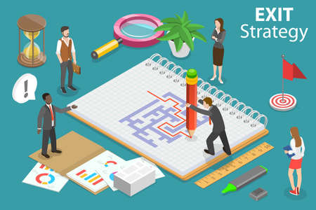 3D Isometric Flat Vector Conceptual Illustration of Exit Strategy, Best Solution Searchingのイラスト素材