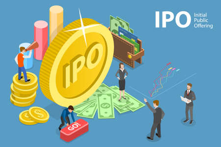 3D Isometric Flat Vector Conceptual Illustration of IPO - Initial Public Offering, Startup Investmentのイラスト素材