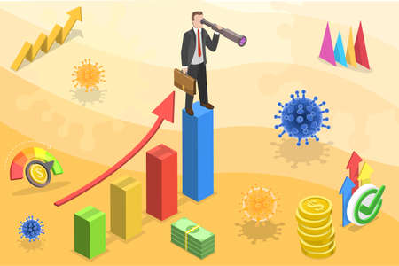 3D Isometric Flat Vector Conceptual Illustration of Business Pandemic Recovery, Post-Pandemic Reopening and Renewalのイラスト素材