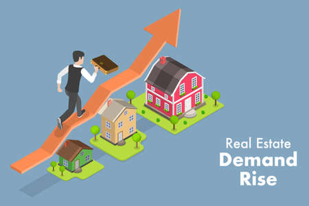 3D Isometric Flat Vector Conceptual Illustration of Real Estate Demand Rise, Property Investmentのイラスト素材