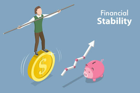 3D Isometric Flat Vector Conceptual Illustration of Financial Stability, Business Risk Managementのイラスト素材