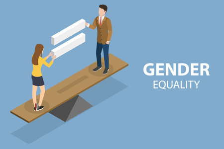 3D Isometric Flat Vector Conceptual Illustration of Gender Equality, Male and Female Equal Opportunities and Rightsのイラスト素材