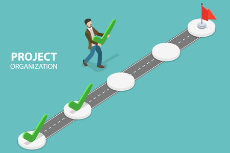3D Isometric Vector Conceptual Illustration of Project Organizationのイラスト素材